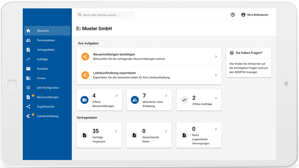 bAV und bKV online verwalten | XEMPUS manager