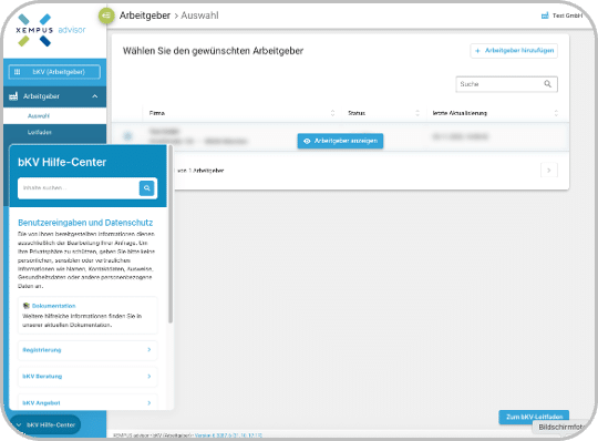 Das bKV Hilfe-Center hilft dabei schnell Fragen und Antworten im XEMPUS advisor zu finden.